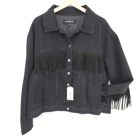 Black Fringe Cropped Denim Jacket 